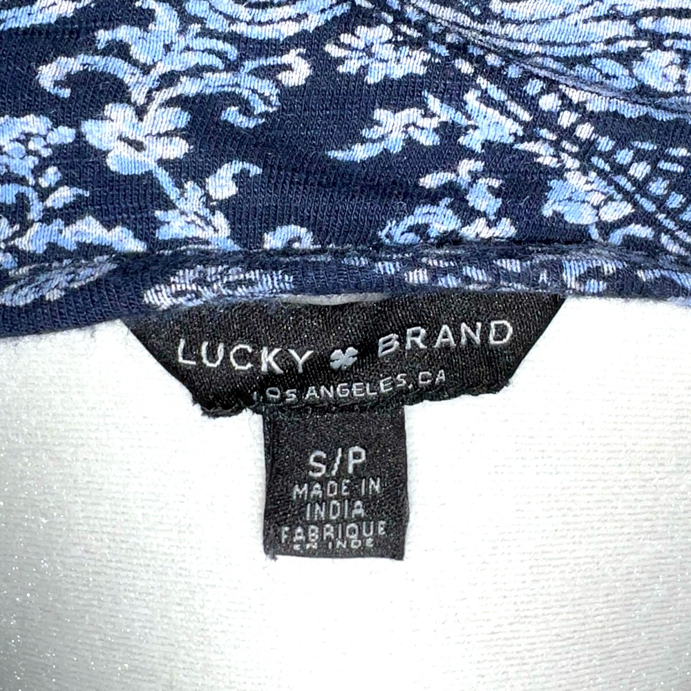 Lucky Brand Blue Paisley Tie Front Blouse Boho Fall Top - Picture 8 of 9